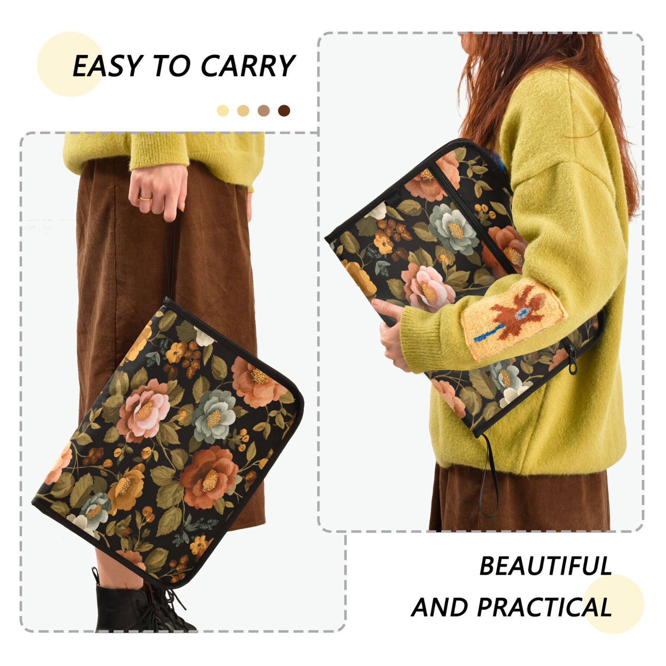 Accordion File Organizer with Zip Closure 13 Pockets Expanding File Folder Letter A4 Paper Document Organizer for Home Office Vintage-inspired Floral Pattern