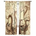 thumbnail image 2 of Vintage Octopus Semi Sheer Curtains 72 Inch Length 2 Panels Set, Beige Nautical Coastal Retro Sheer Kitchen Curtain Privacy Voile Window Curtain for Living Room Bedroom Rod Pocket Drapes, 2 of 7