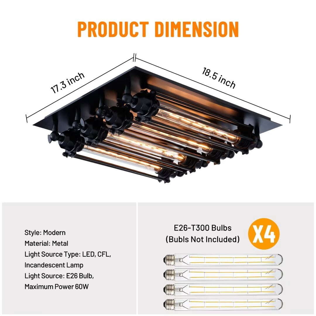 AFANQI Punk Style Steam Metal Tubular Ceiling Light, 4 Heads Vintage Bar Industrial Chandelier for Cafe Bar