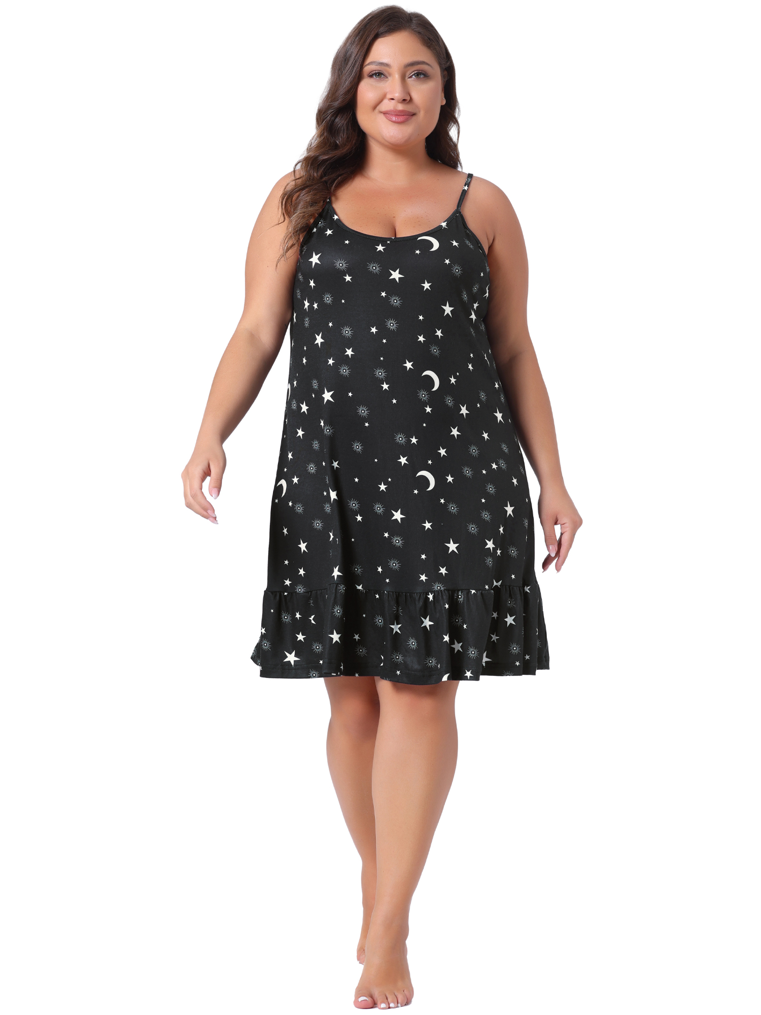 DARING DIVA Women's Plus Size Printed Strap Nightwear 1X Black