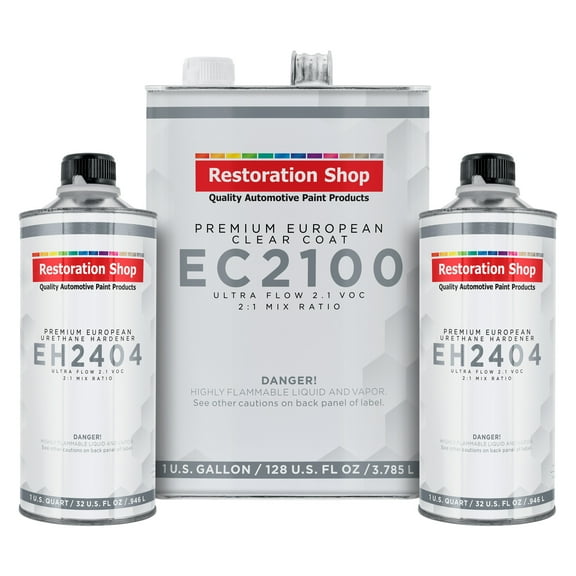 Restoration Shop 1.5 Gallon Ultra Flow Premium European Clearcoat Auto Paint Kit, 2.1 VOC - 1 Gal. Urethane Clear, 2 Qts Hardener, 2:1 Ratio - Professional High Gloss Automotive Car Refinish Coating