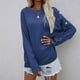 thumbnail image 3 of Gabardina para mujer largo de cuello Rojoondo de color sólido Suéter de punto de un solo pecho informal de talla grande (Azul, M), 3 of 5