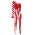 thumbnail image 3 of Sxiwei Women Christmas Candy Cane Costume One Shoulder Stripes Bodysuit Stretchy Jumpsuit Red L, 3 of 7