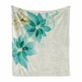 thumbnail image 1 of Teal Soft Flannel Fleece Throw Blanket, Vintage Inspired Floral Design with Abstract Vibrant Colored Natural Elements, Cozy Plush for Indoor and Outdoor Use, 70" x 90", Turquoise Beige, by Ambesonne, 1 of 6