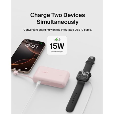 BELKIN (CCC/ 3C 認証)BoostCharge 20W ケーブル内蔵 モバイルバッテリー10000mAh(ピンク) BPB021FQPK 返品種別A