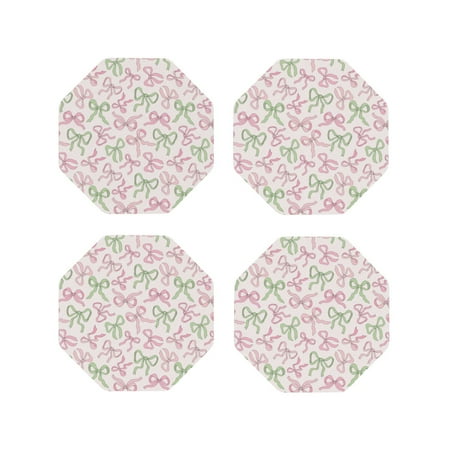 

Fuzoiu Cute ribbons set Print Leather Coasters Set Drink Coasters Set of 4 for Tabletop Protection Durable PVC Coasters Home Décor and Housewarming Gift-Octagon