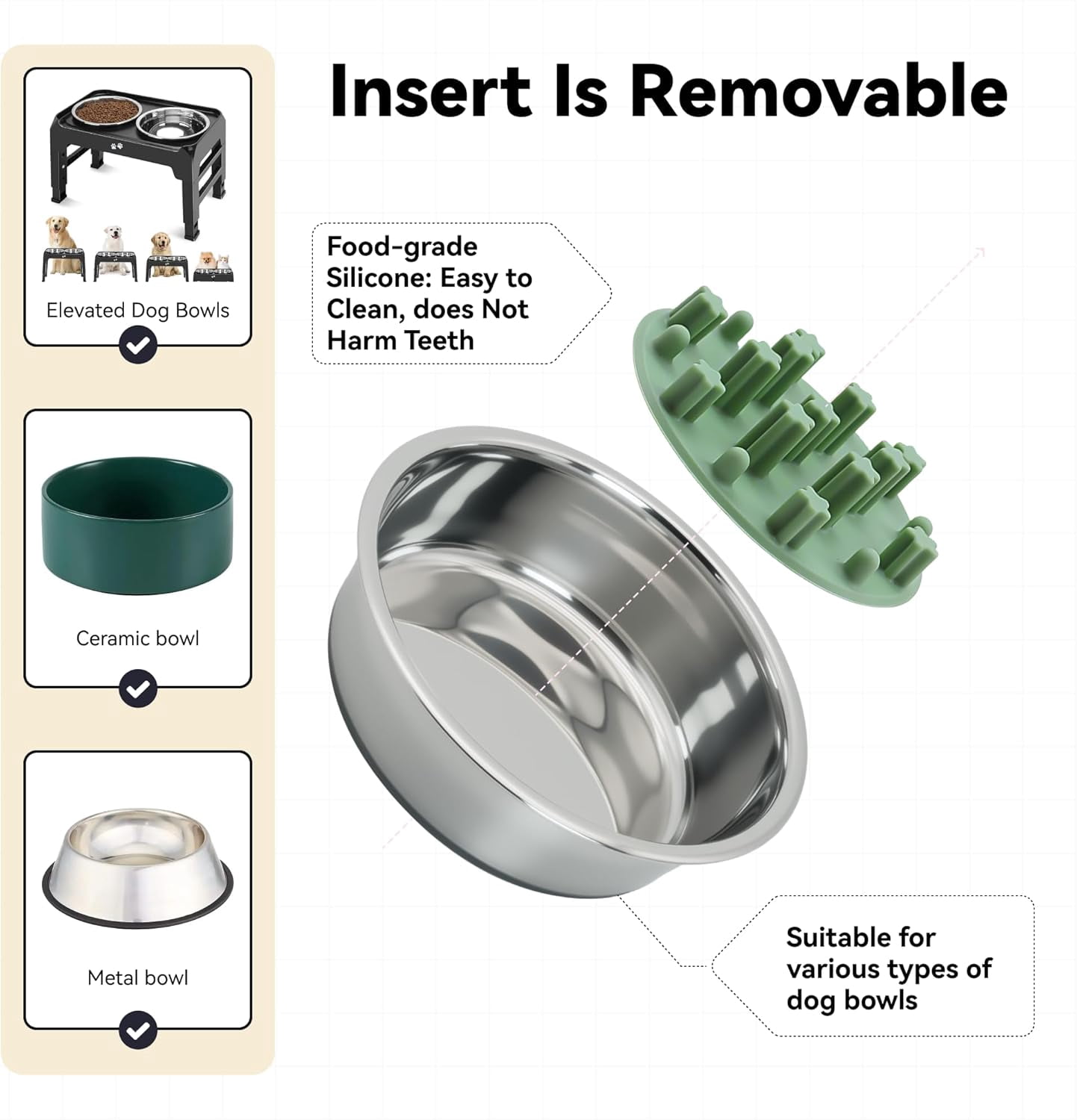 Anti-Choking Silicone Slow Feeder Insert for Cat & Dog Bowls, Suction Cups, Fits Most Bowls, Ideal for Puppies & Small Breeds (Grey)
