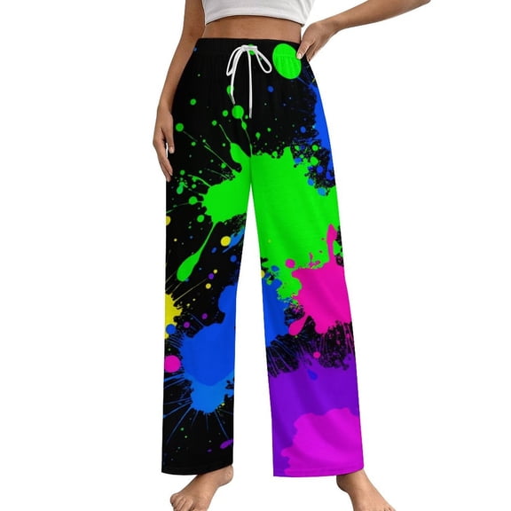 Neon Paint Splatters (1)-2 Pajama Pants Comfortable Elastic Waist Pajamas Fashion Sleepwear Bottoms Plus Size Homewear