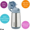 thumbnail image 2 of b.box 12 oz Insulated Water Bottle - Keeps Drinks Cold 8 Hours, Warm 6 Hours, Triple Wall Stainless Steel Kids Water Bottle w/ Free Flow Silicone Straw, Leakproof & Dishwasher Safe, 2 of 3