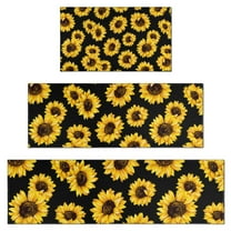 Black Yellow Sunflower Pattern Kitchen Rugs Sets Of 3,Kitchen Runner Rugs Non Skid Washable,Decorative Kitchen Floor Mats for Kitchen,Sink,Laundry,17"x30"  17"x47"   17"x59"