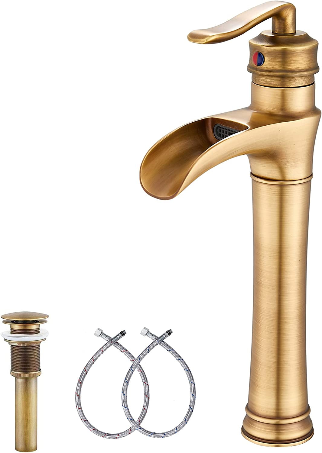 GGStudy Waterfall Antique Brass Bathroom Vessel Sink Faucet Single