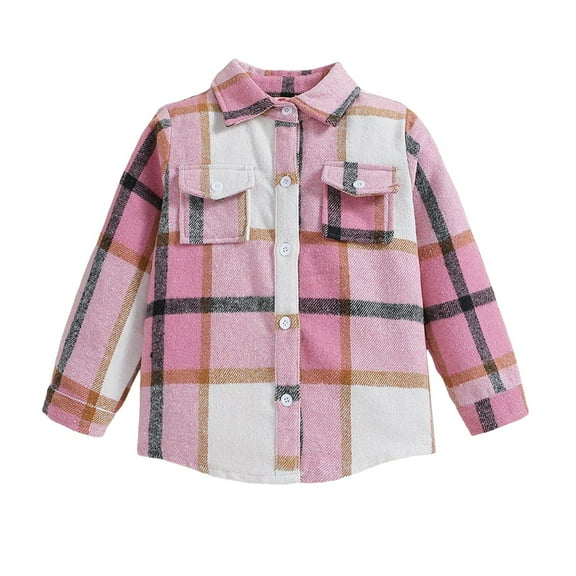 UAYOTSE Toddler Baby Boys Girls Outfits Plaid Flannel Long Sleeve Shirts Button up T-Shirt Tops(6-12 Months,T14-Pink)