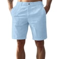 thumbnail image 2 of Men's Linen Cotton Casual Shorts, Summer Lightweight Breathable Knee Length Shorts with Pockets, Regular Fit Waist Beach Daily Wear Shorts 08-Light Blue L, 2 of 5