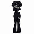 thumbnail image 2 of EnJoCho Girls 2 Piece Outfits Short Sleeve Bow Tees Flared Pants 2026 Summer Clothing Set Size 8-13 Years Trendy Youth Fashion Tee Pants Combo, 2 of 4