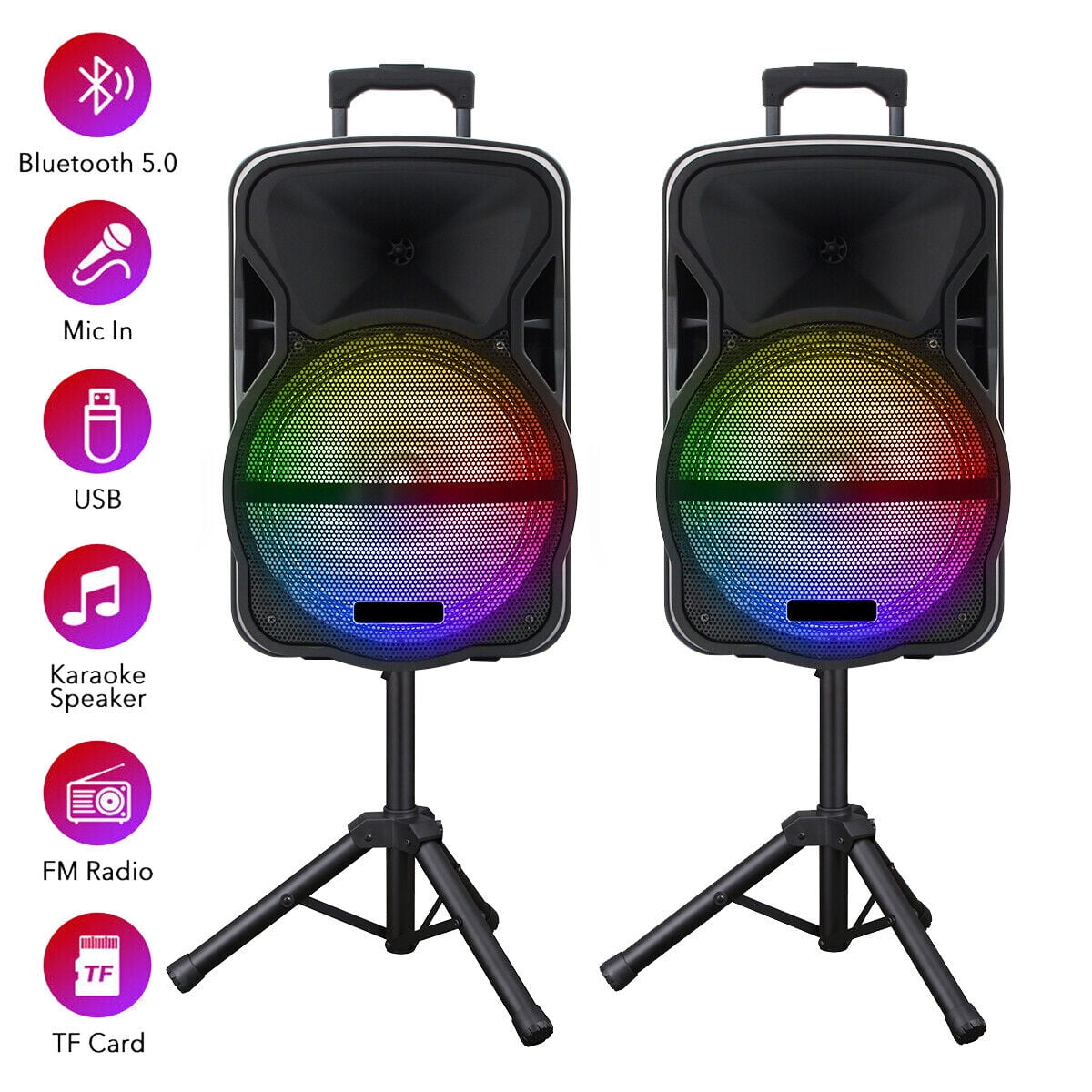 Curuk 2 Pack Wireless Speaker With Tripod Stand, 12" Woofer Bluetooth Speaker PA Sound SystemHeavy Bass Subwoofer with Trolley Handle and Wheels, Remote Control, Speaker Stand, Wired Microphone