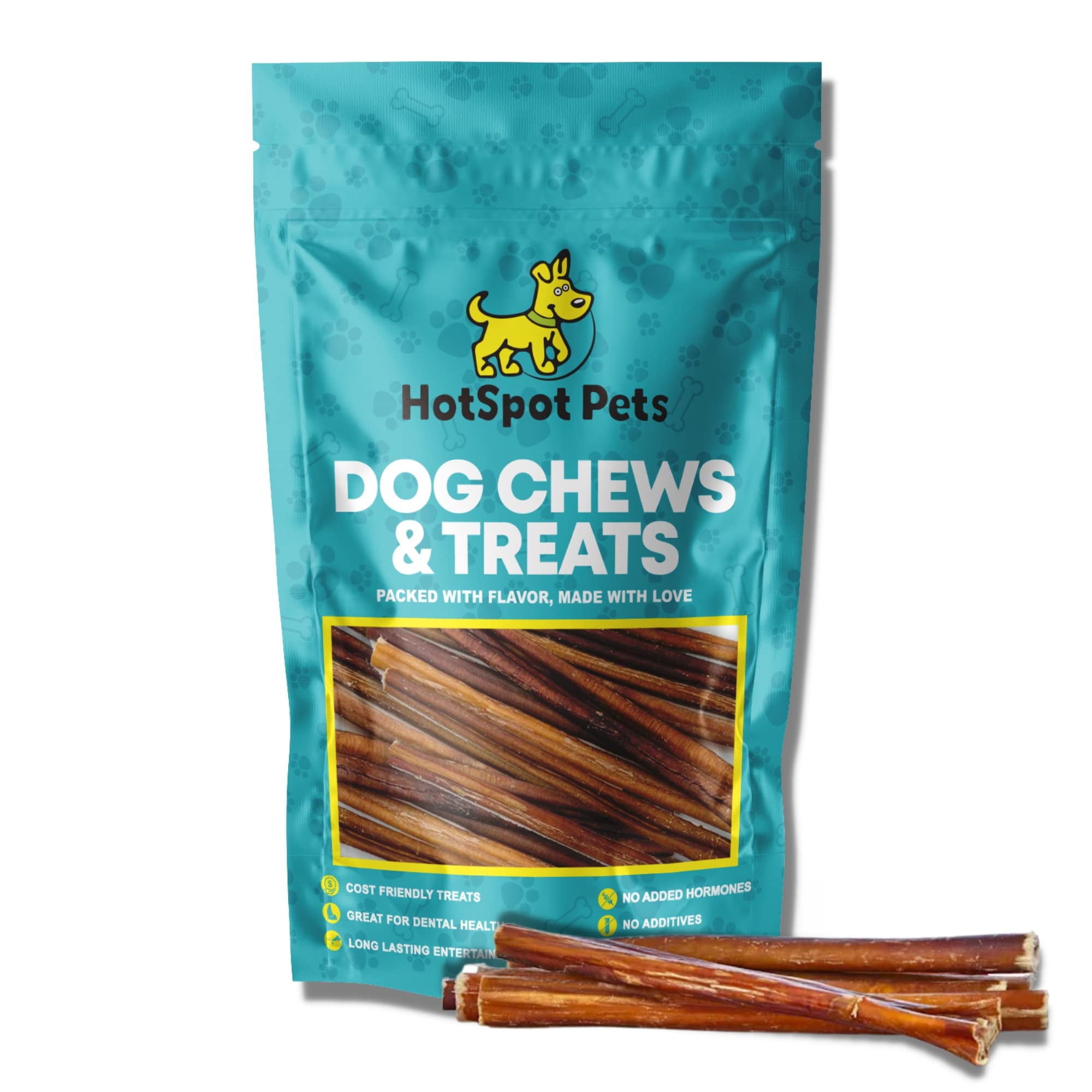 HotSpot Pets All Natural Bully Sticks 12 Inch - 6 Pack, Premium Long Lasting Chews for Large Dogs, 100% Beef