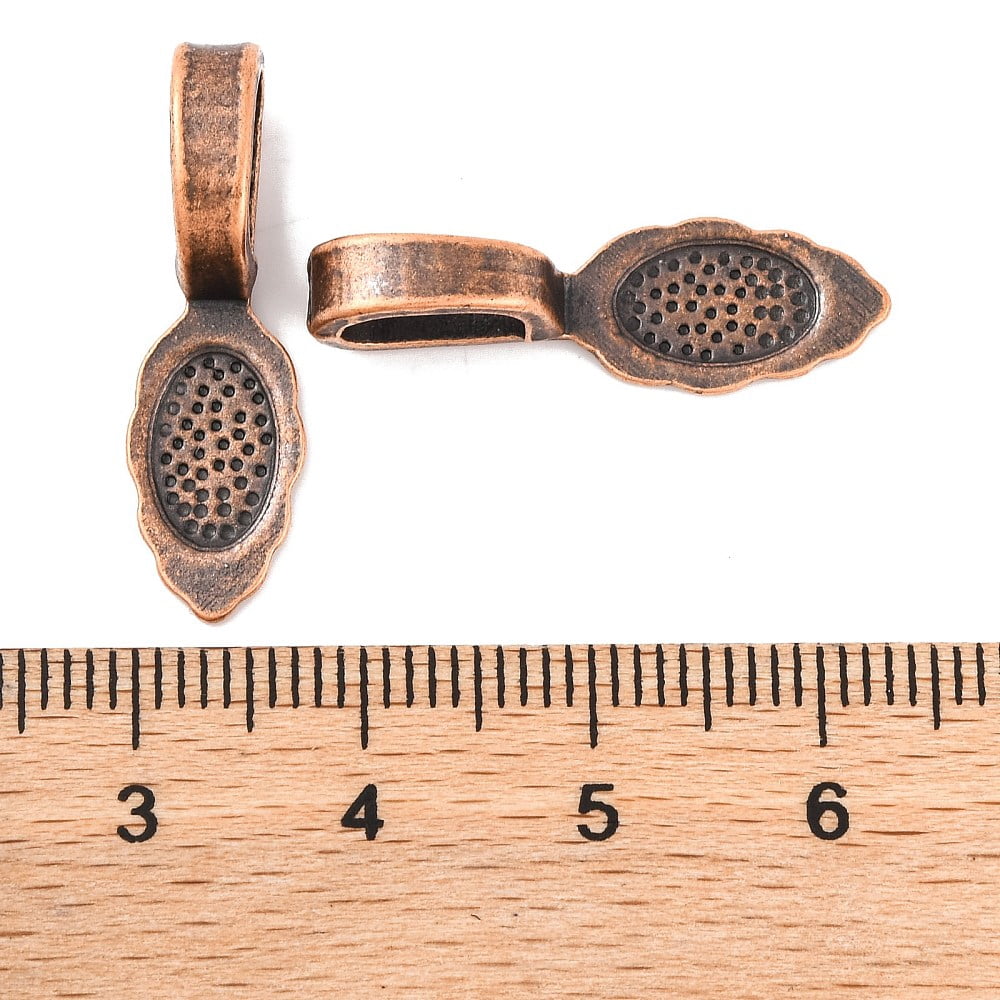 400pcs Tibetan style Alloy Glue-on Flat Pad Bails Cadmium Free & Nickel Free & Lead Free Red Copper 26x8x7mm Hole: 5x8mm