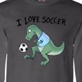 thumbnail image 3 of Inktastic I Love Soccer-Dinosaur in Blue Long Sleeve T-Shirt, 3 of 4