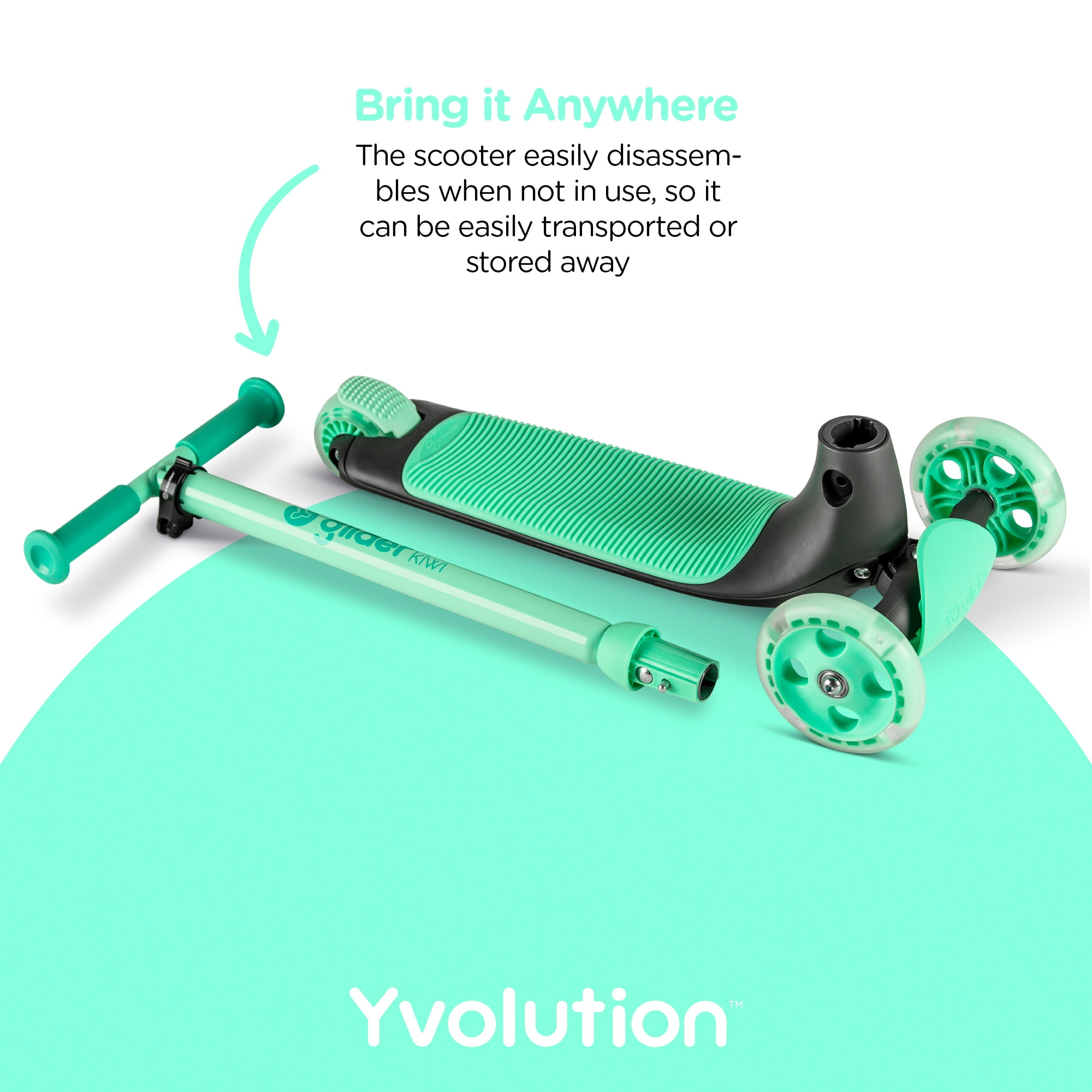 Yvolution Glider Kiwi Green, 3-Wheeled Toddler Scooter, Unisex, Ages 3-8 Years, Light-up Wheels