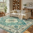 thumbnail image 3 of Wonnitar Floral Medallion Area Rug - 9x12 Large Living Room Rugs Soft Bedroom Rugs, Turkish Printed Non Slip Low Pile Indoor Throw Carpet for Dining Room Playroom Basement, Sky/Baby Blue, 3 of 8