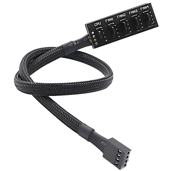 GJX PWM Fan Hub, PC CPU Cooling 4 PIN/3PIN Fan Power Cable Hub Splitter Adapter Sleeved PWM Case Fan Splitter for 12V Desktop Computer Cooler Case Fans 1 to 5 Way (15.7 Inch)
