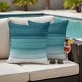 thumbnail image 4 of Teal Turquoise Ombre Outdoor Waterproof Pillow Covers, Modern Abstract Gradient Lines Decorative Square Throw Pillowcase Sofa Cushion Sham for Patio/Couch/Chair, 26"x26" 2 Pack, 4 of 8