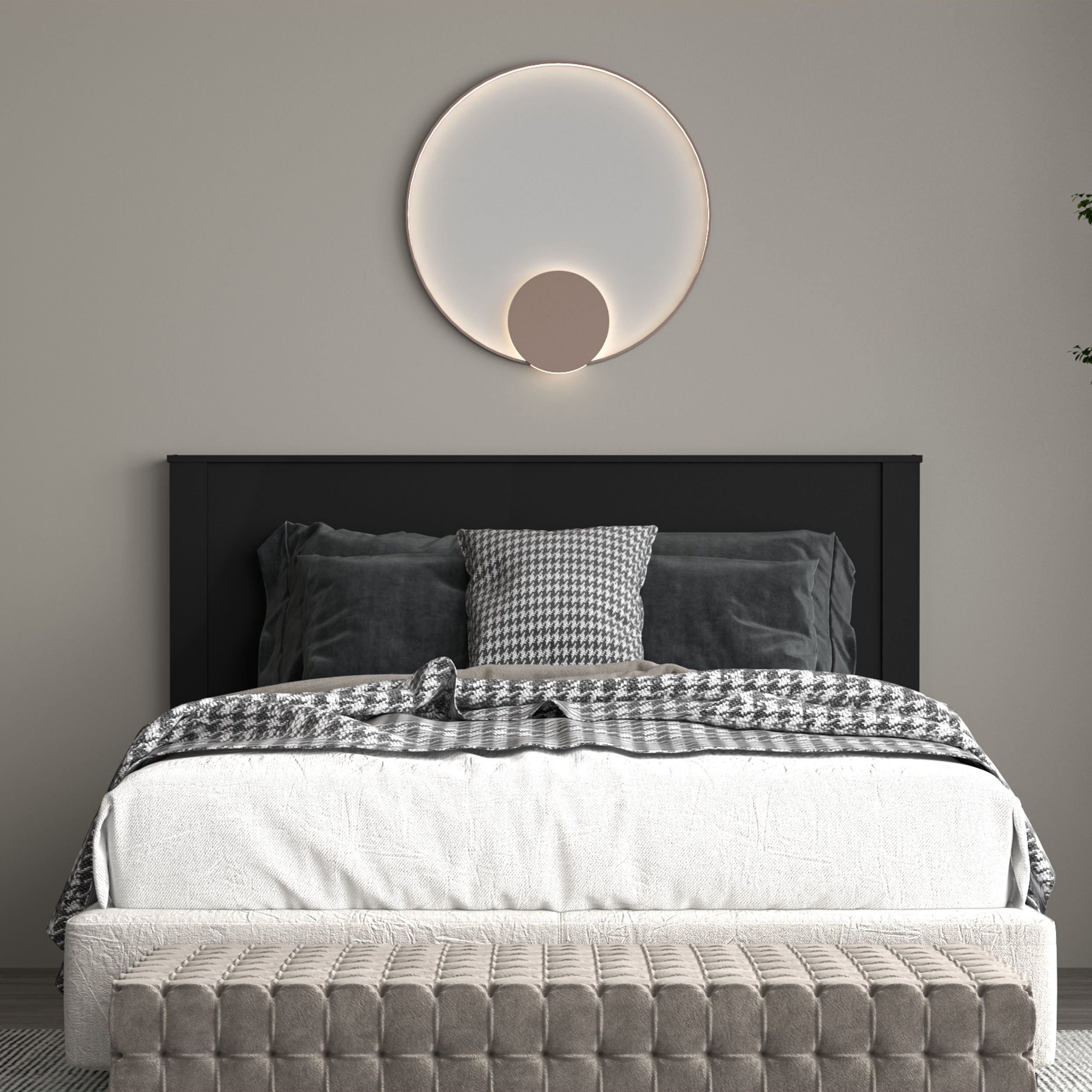 Polifurniture Juliette Full Size Wood Panel Headboard, Black