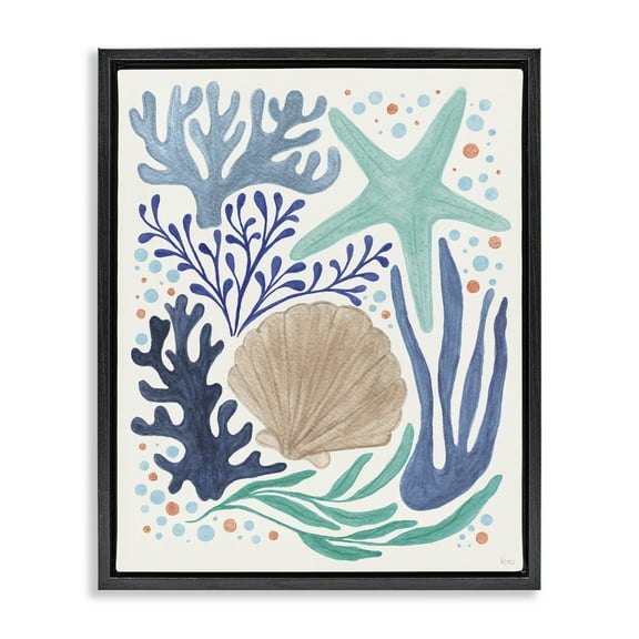 Stupell Industries Aquatic Coastal Currents Nautical & Beach Painting Black Floater Framed Canvas Art Print Wall Art, 17 x 21