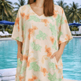 thumbnail image 4 of Miss Lavish London Plus size Kaftan Dresses for Women Beach Cover up  Caftans Moo Moos Women Swimwear Cover up Green Olives Pink XXL, 4 of 6