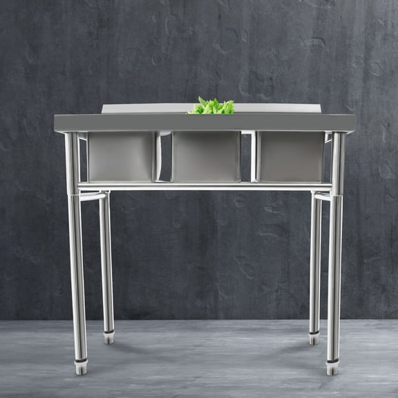3-Compartment Sink Bowl Kitchen Stainless Steel Catering Prep Table Washing Sink
