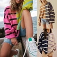 thumbnail image 6 of KelaJuan Women's Fall Oversized Pullover, Stripe Print Patchwork Long Sleeve Round Neck Sweatshirt Tops, 6 of 6