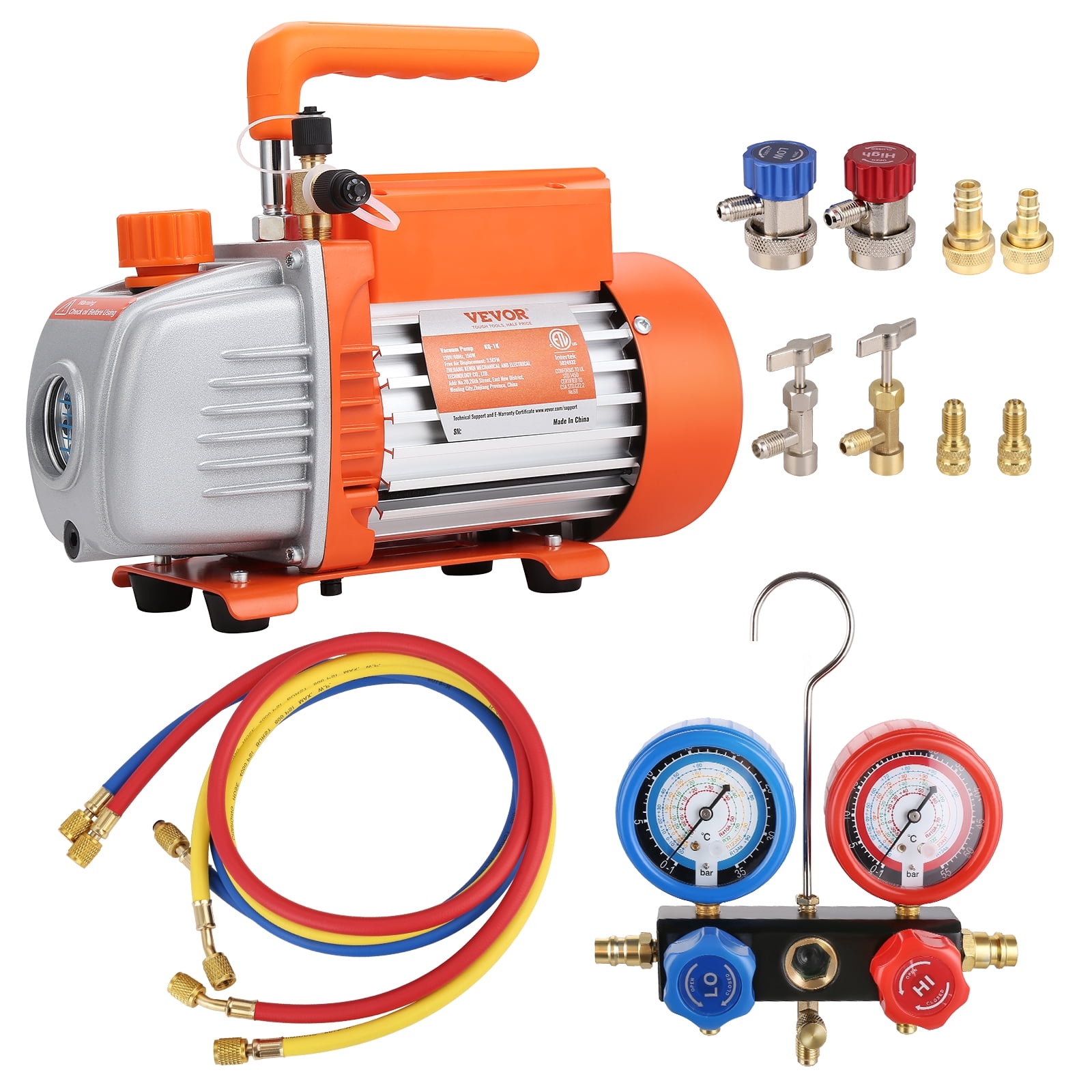 BENTISM HVAC Vacuum Pump 120V 1/5 HP 3.5 CFM Gauge Set Manifold Gauge Kit with Hose for automotive refrigeration and central air-conditioning maintenance