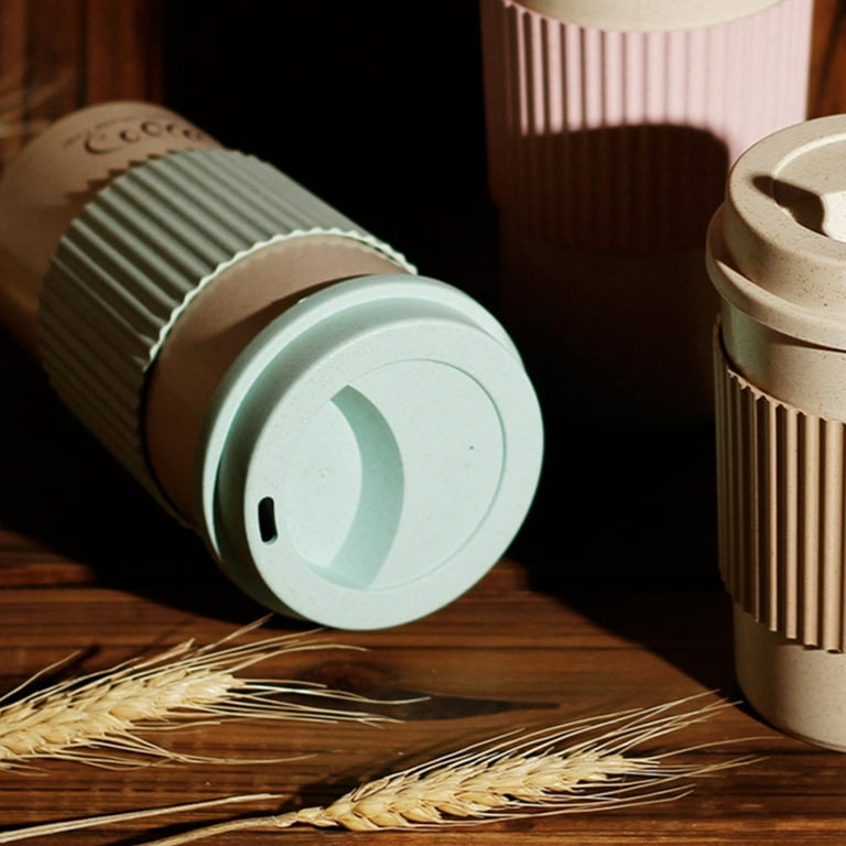 450ML Coffee Cups with Lids Wheat Straw Reusable Portable Coffee