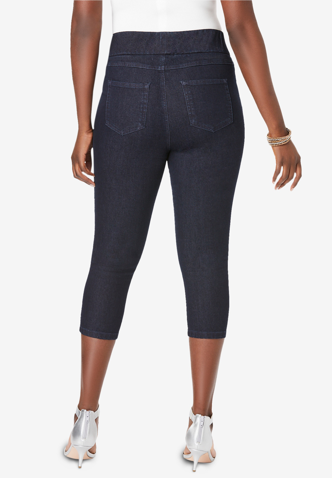 Jessica London Women's Plus Size Comfort Waist Stretch Denim Capris Pull On Jeans Stretch Denim Jeggings - image 3 of 6