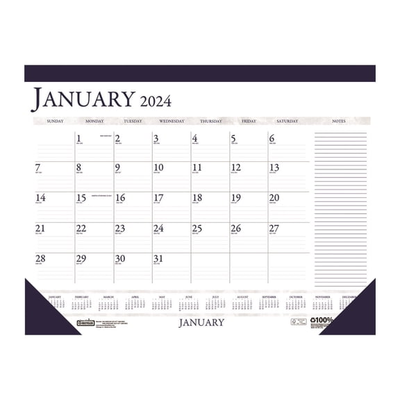 House of Doolittle Two-Color Monthly Desk Calendar w/ Notes Section 22x17 2024