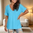 thumbnail image 2 of Xijirk Women's V-Neck Tunic T-Shirt Loose Fit Short Sleeve with Side Slits Casual Summer Top for Daily Wear,L, 2 of 7