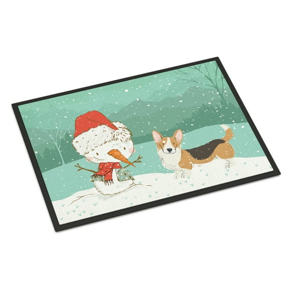 Carolines Treasures CK2062MAT Tricolor Cardigan Corgi Snowman Christmas Door Mat Indoor Rug or Outdoor Welcome Mat 18x27