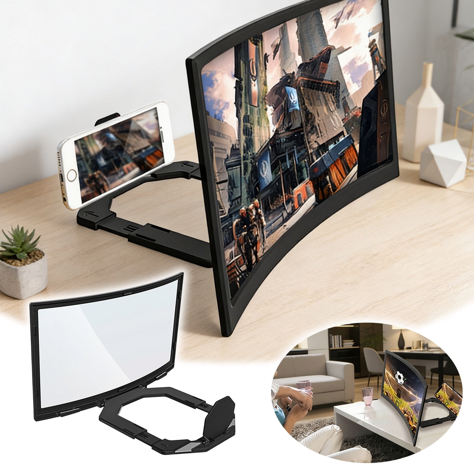 3D Curved Screen Mobile Magnifying Glass Projector Screen Suitable For All Smartphones With A Lightweight Foldable Mobile Amplifier (black 16 Inch)