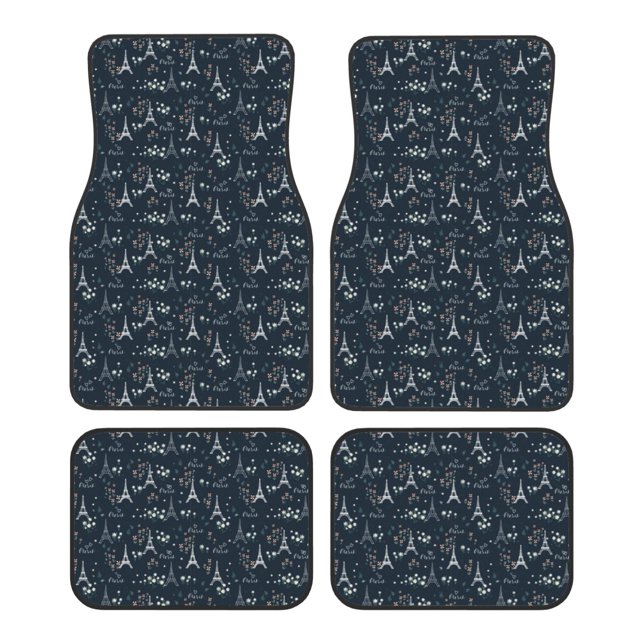 Balery Romantic Eiffel Tower Juego de 4 Alfombrillas para Auto, Revestimientos de Caucho Resistente, Diseño Antideslizante