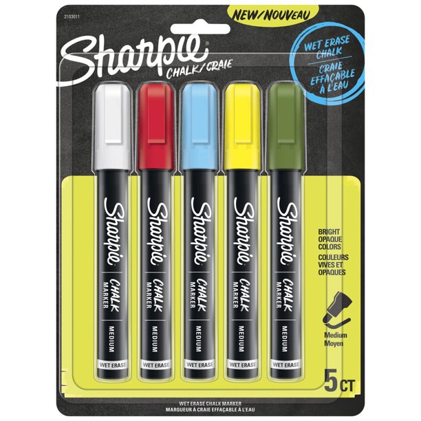 Sharpie Wet Erase Chalk Marker Assorted Standard Colors Set Of 5 
