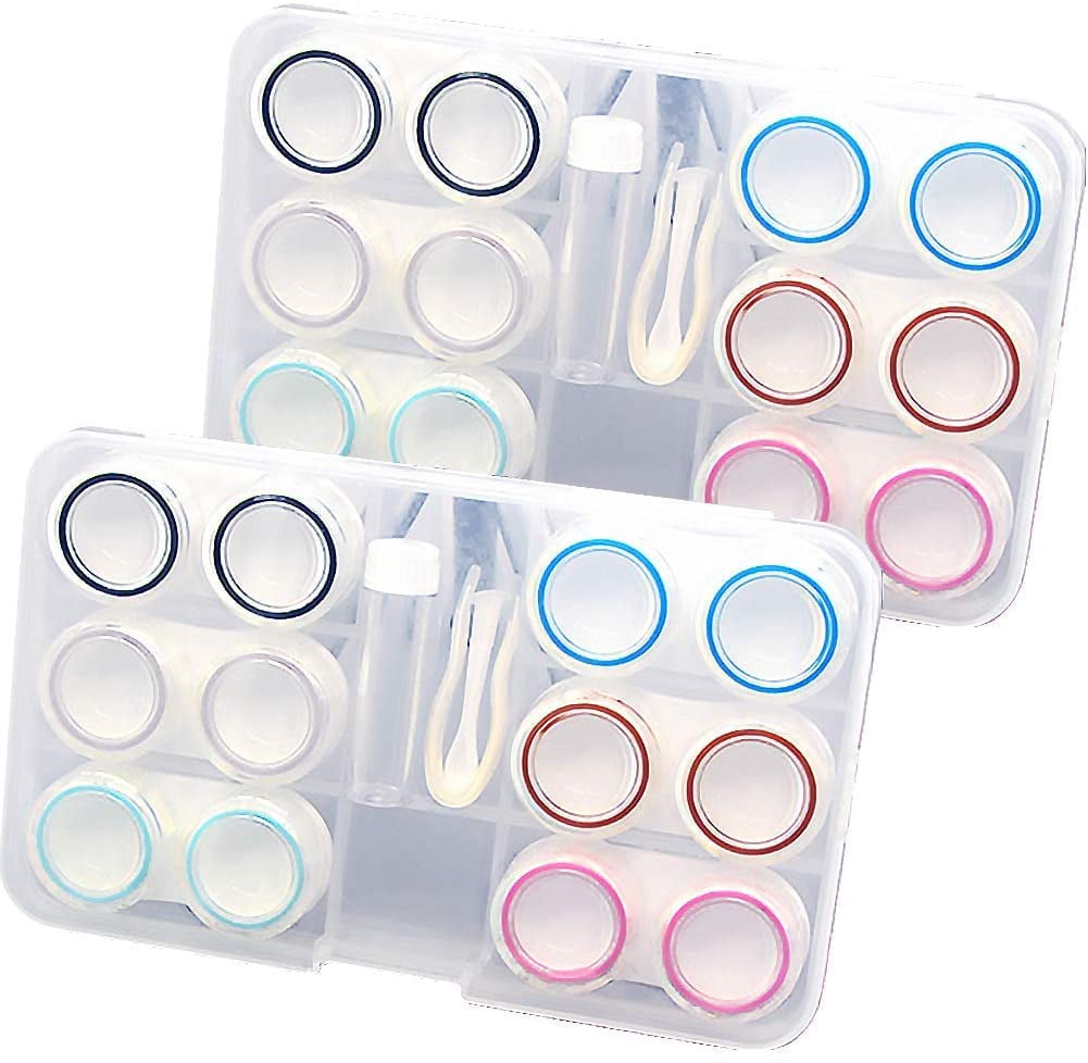 Contact Lens Case,6 Pack Portable Clear Contact Lens Care Box Holder  Container Soak Storage Kit for Travel&Home 