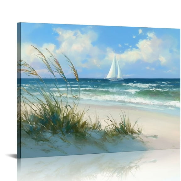 ONETECH  Landscape Picture Canvas Wall Art Print Decoration Painting Ocean Beach Sea Artwork for Living Room Bedroom Office, Ready to Hang, oak island sunrise  20x16in