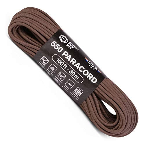 Atwood Rope MFG 550 Paracord 100 Feet 7-Strand Core Nylon Parachute Cord Outside Survival Gear Made in USA | Lanyards, Bracelets, Handle Wraps, Keychain (Brown)