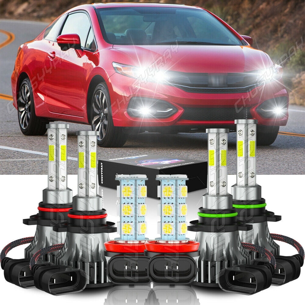 6PCS LED Headlight High-Low Beam+Fog Light Kit For 2014-2015 Honda Civic Sedan 