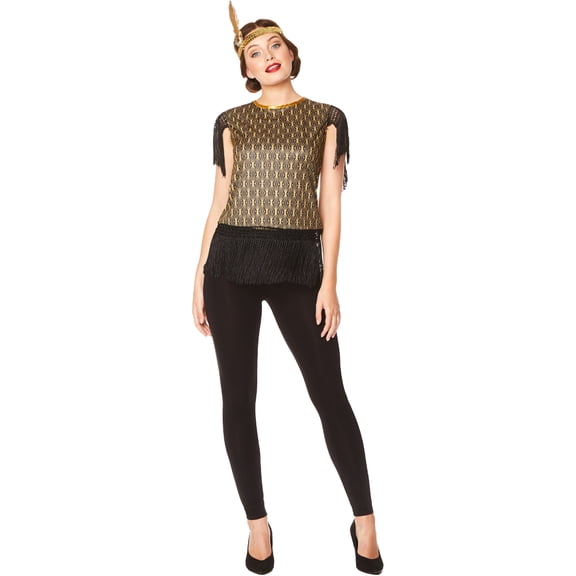 Roaring 20s 1920 Shirt & Headband Flapper Kit Women's Large 14-16