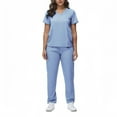 thumbnail image 2 of Pocketed Nurse Scrubs Set, Short Sleeve V-Neck Top & Pants with Ample Storage, Organized Uniform for Healthcare Professionals Light Blue S, 2 of 5