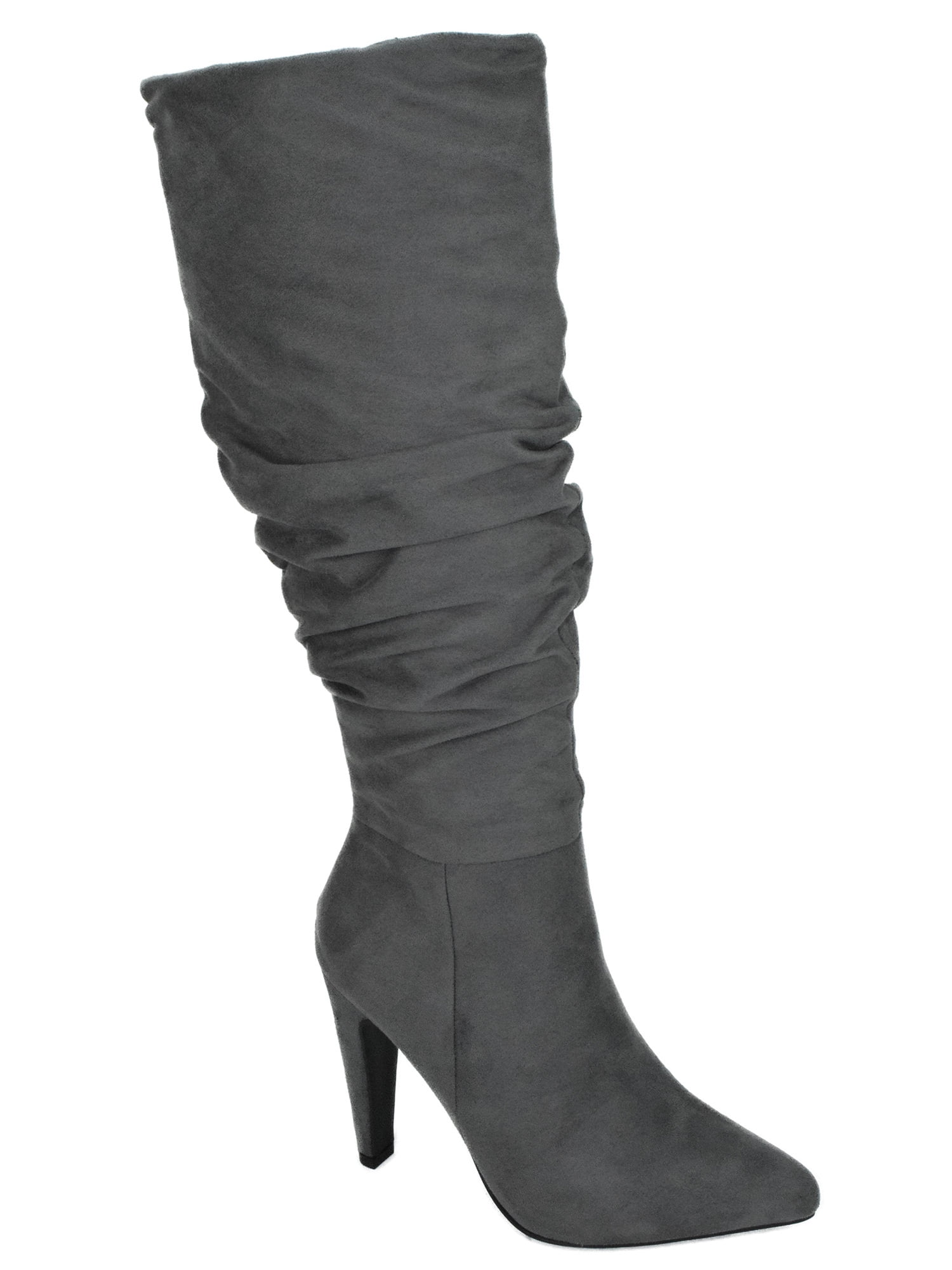 knee high gray suede boots