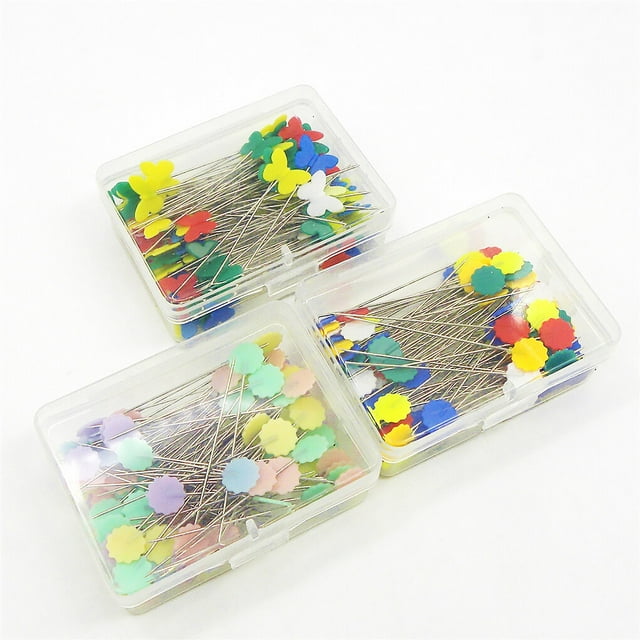 100Pcs Plastic Flat Head Pins Straight Quilting Pins Mixed Neddle Plastic Straight Quilting Color DIY Sewing Needles, Dark Color Flower