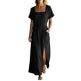 thumbnail image 2 of YuXingFu Womens Cotton Dresses Casual Maxi V-Neck Plus Size Womens Dress 3/4 Sleeve Classic Bohemian Style Long Casual Summer Khaki XXL, 2 of 7