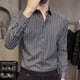 thumbnail image 3 of Camisa y blusa de hombre de manga larga a rayas blancas y negras, ropa de negocios para hombre de lujo de alta calidad con cuello, estilo coreano I, 3 of 5